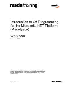 MSDN Training - Introduction to C# Programming for the Microsoft .NET Platform